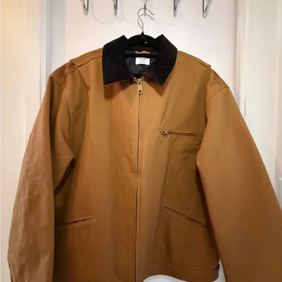 Woman Tan Work Jacket with Black Corduroy Collar - Picture 2 of 3